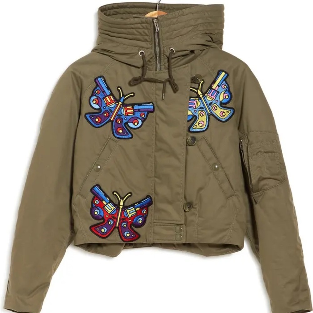 Jeremy Scott Butterfly Patch Hooded Crop Jacket